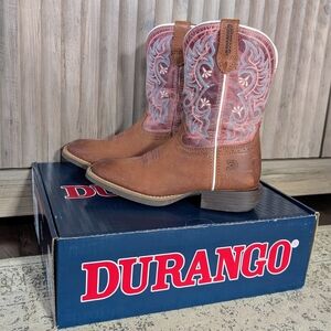 Durango Girls 8" Brown and Rose Pink Shylo Leather Western Boots 2M